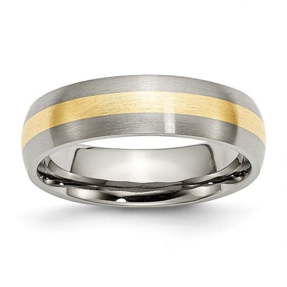 Kazi Luxury Chisel Titanium Brushed with 14k Gold Inlay 6mm Band